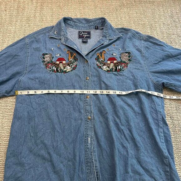 Vintage Embroidered Denim Button Up Shirt – Western Rodeo Noah’s Ark Top Cotton - Picture 8 of 8